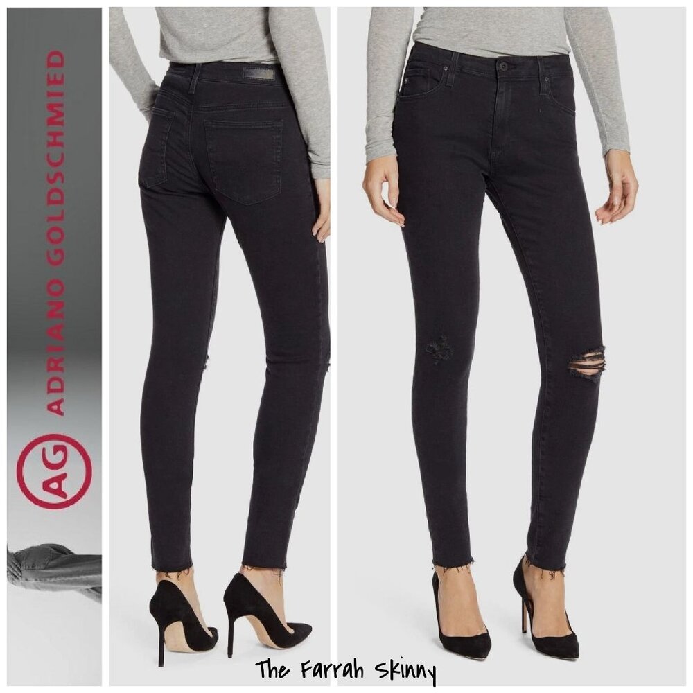 AG Adriano Goldschmied Black Skinny Distressed Stretch Jeans Womens Size 27 New
